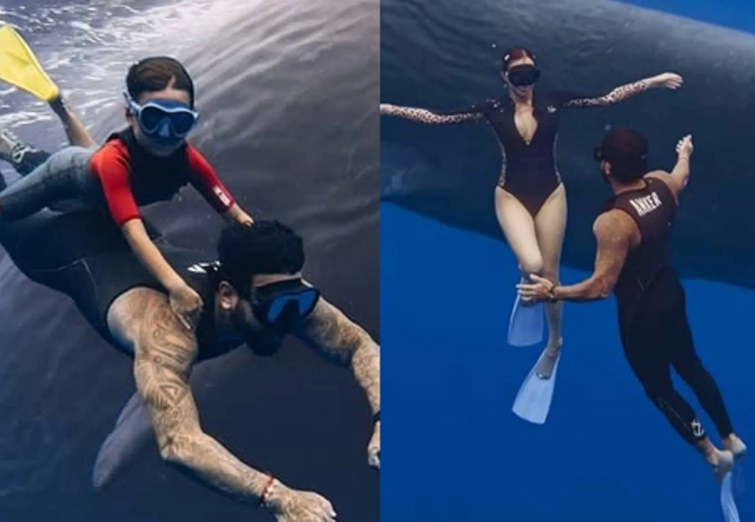 Тимати поплавал среди кашалотов вместе с сыном Ратмиром и девушкой Валентиной Ивановой