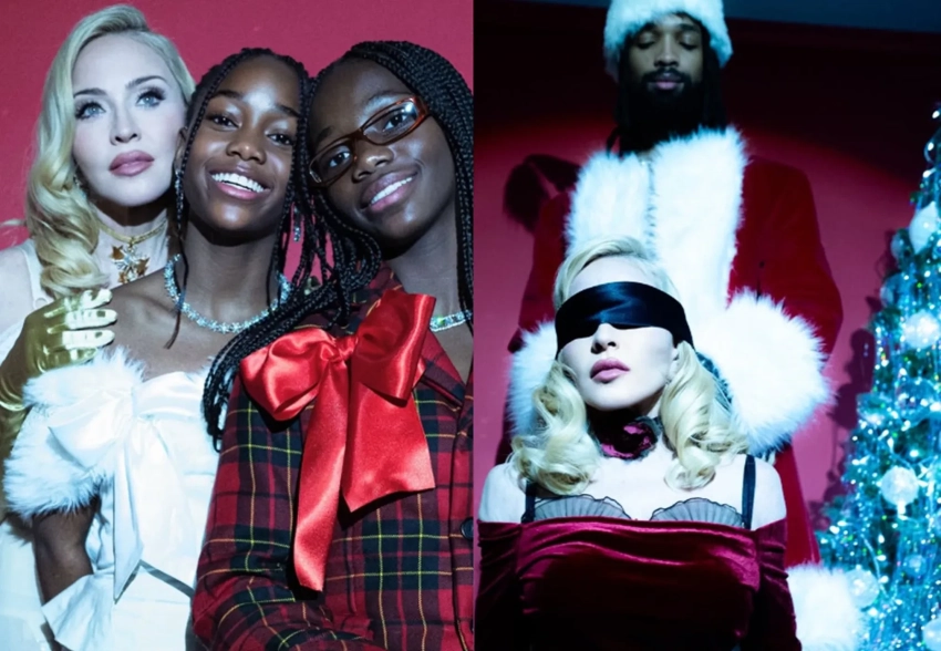 67-летняя Мадонна устроила новогоднюю фотосессию в нижнем белье с молодым бойфрендом и дочерьми